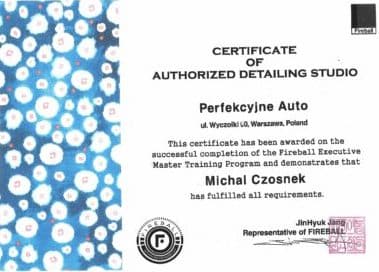 Certyfikat autoryzowanego studia detalicznego - Perfekcyjne Auto